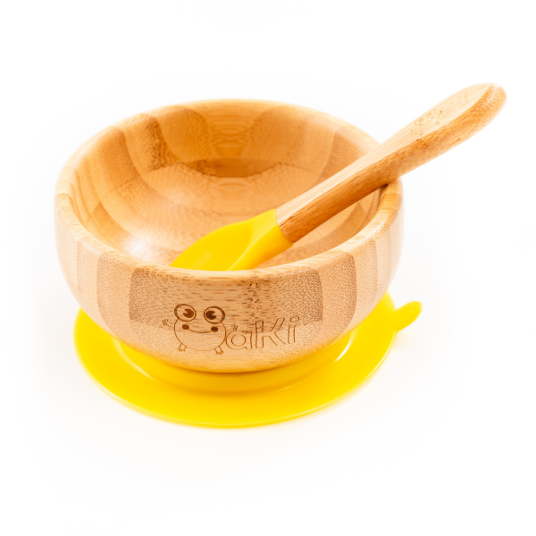 Set castron si farfurie vulpita din bambus pentru copii Oaki galben – imaginea 6