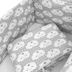 Set de aparatori pufoase h35 pat 120x60 cm DeLuxe Norisori zambareti gri