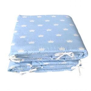 Set de aparatori pufoase h35 pat 140x70 cm DeLuxe Coronite albe pe albastru