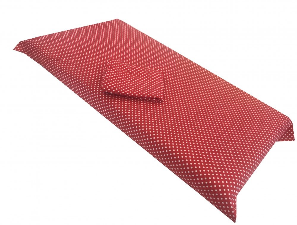 Set de cearsaf + paturica dubla de  vara buline albe pe rosu