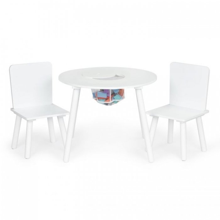 Set de masa cu doua scaune pentru copii si loc de depozitare jucarii alb Ecotoys – imaginea 4