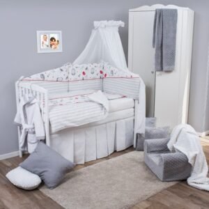 Set de pat pentru bebelusi Red Grey Elephant 6 piese