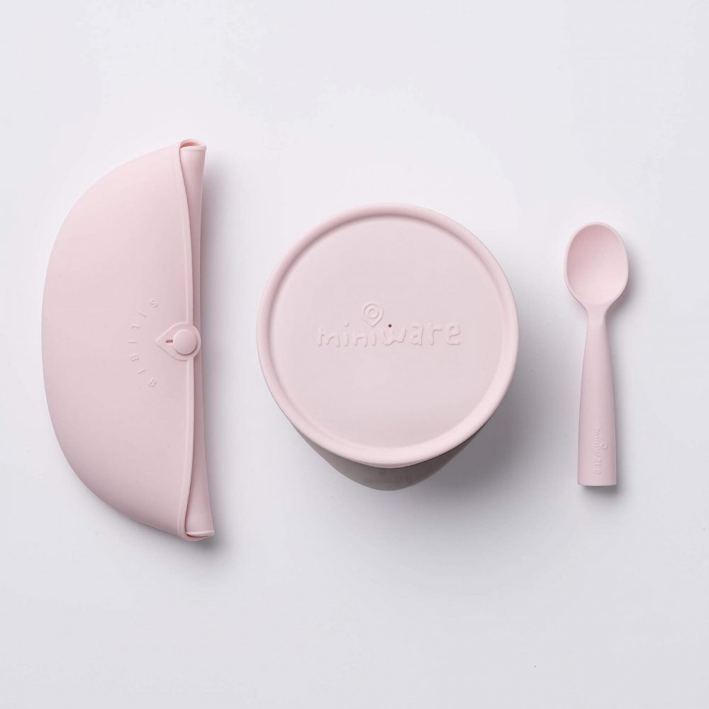 Set diversificare hrana bebelusi Miniware First Bites Deluxe 4 piese Cotton candy – imaginea 5
