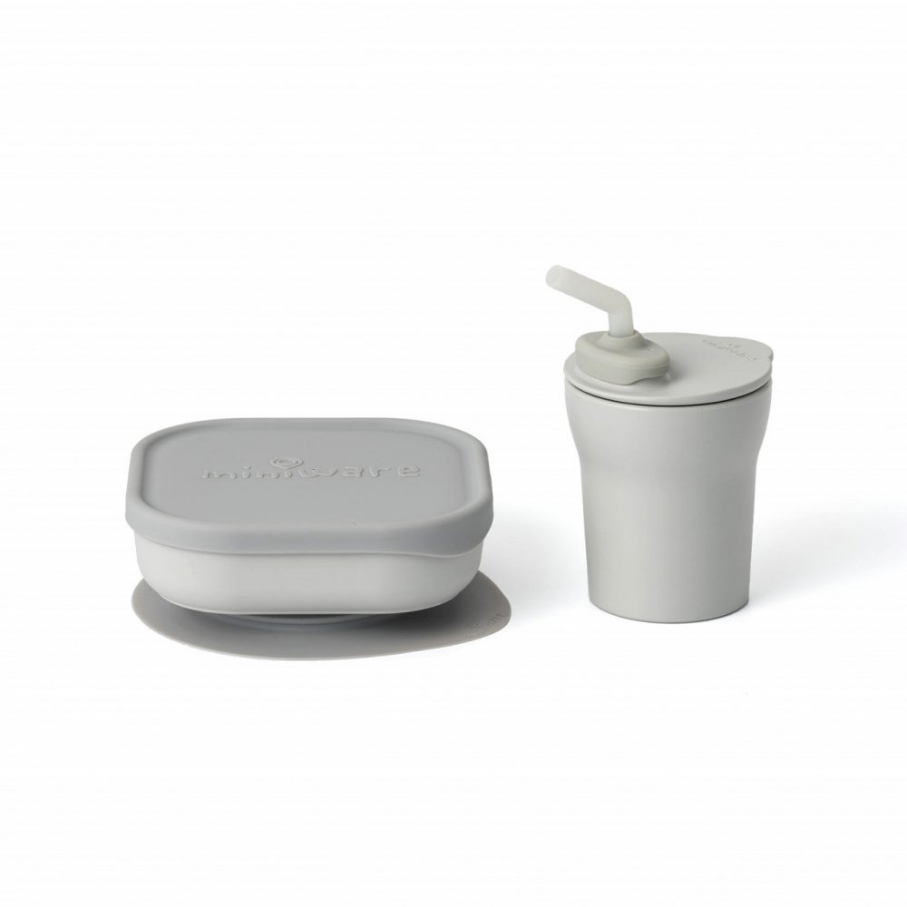Set diversificare hrana bebelusi Miniware SipSnack 3 piese Grey – imaginea 4