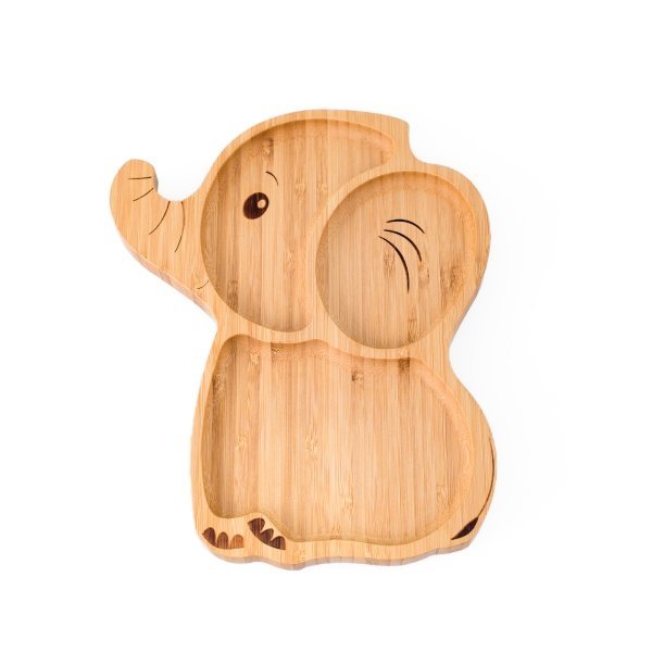 Set castron si farfurie cu lingurita pentru diversificare Oaki din bambus Elefant Portocaliu – imaginea 2