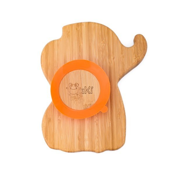 Set castron si farfurie cu lingurita pentru diversificare Oaki din bambus Elefant Portocaliu – imaginea 4
