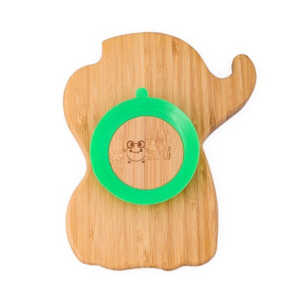 Set castron si farfurie cu lingurita pentru diversificare Oaki din bambus Elefant Verde – imaginea 3