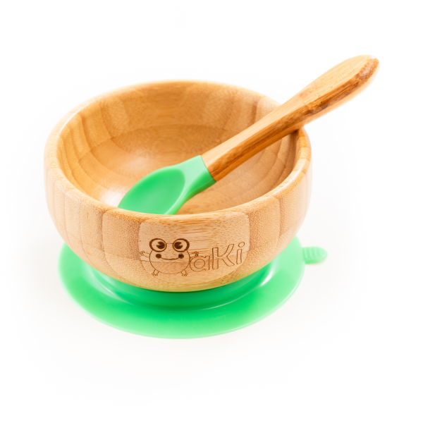 Set castron si farfurie cu lingurita pentru diversificare Oaki din bambus Elefant Verde – imaginea 4