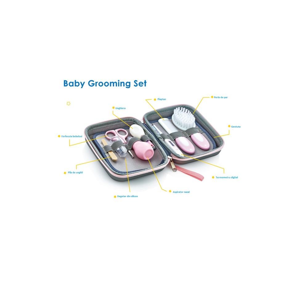 Set ingrijire bebelusi cu 9 piese BabyJem Grooming Set Pink – imaginea 3