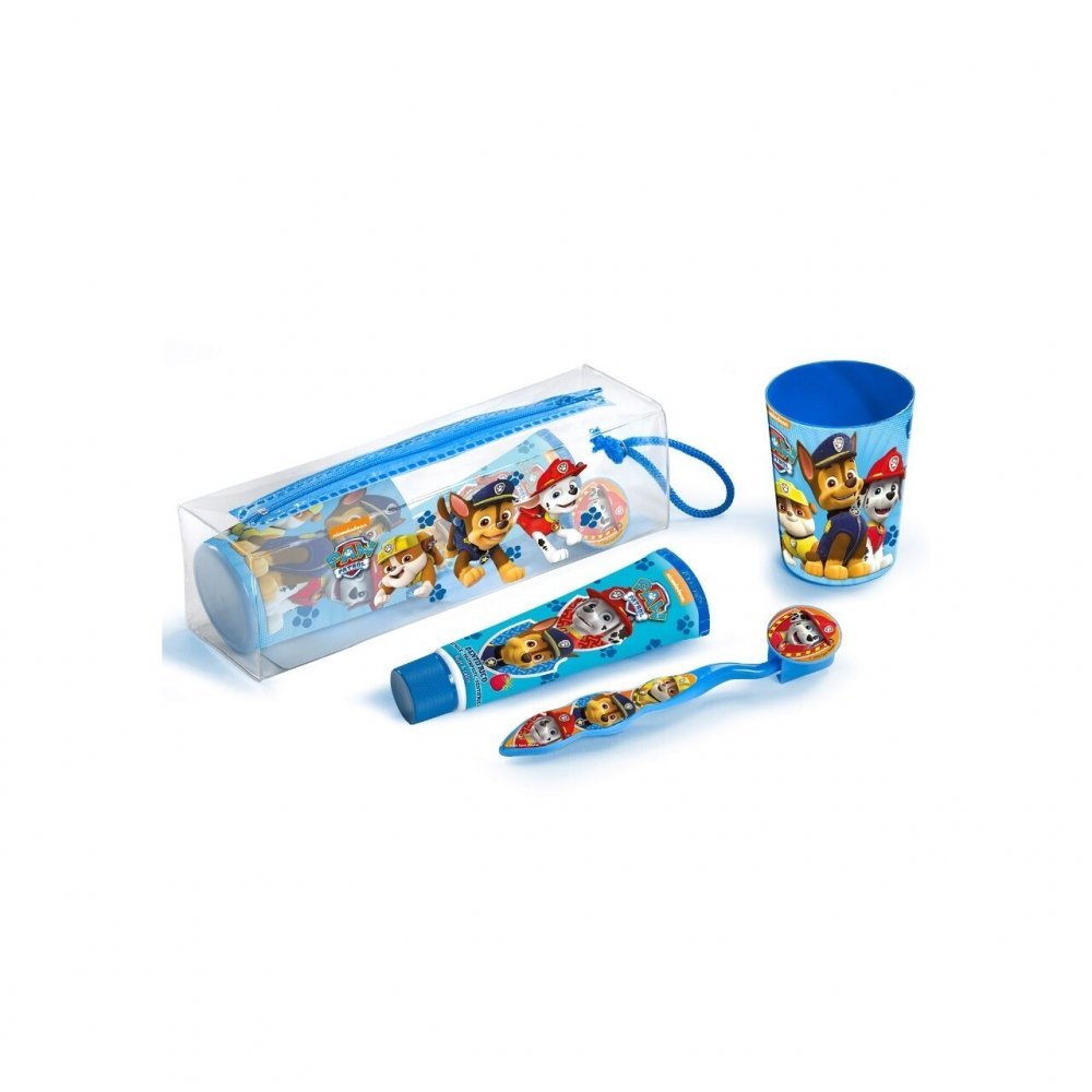 Set ingrijire dentala pentru baieti, pahar, pasta de dinti, periuta si etui, Paw Patrol – imaginea 6