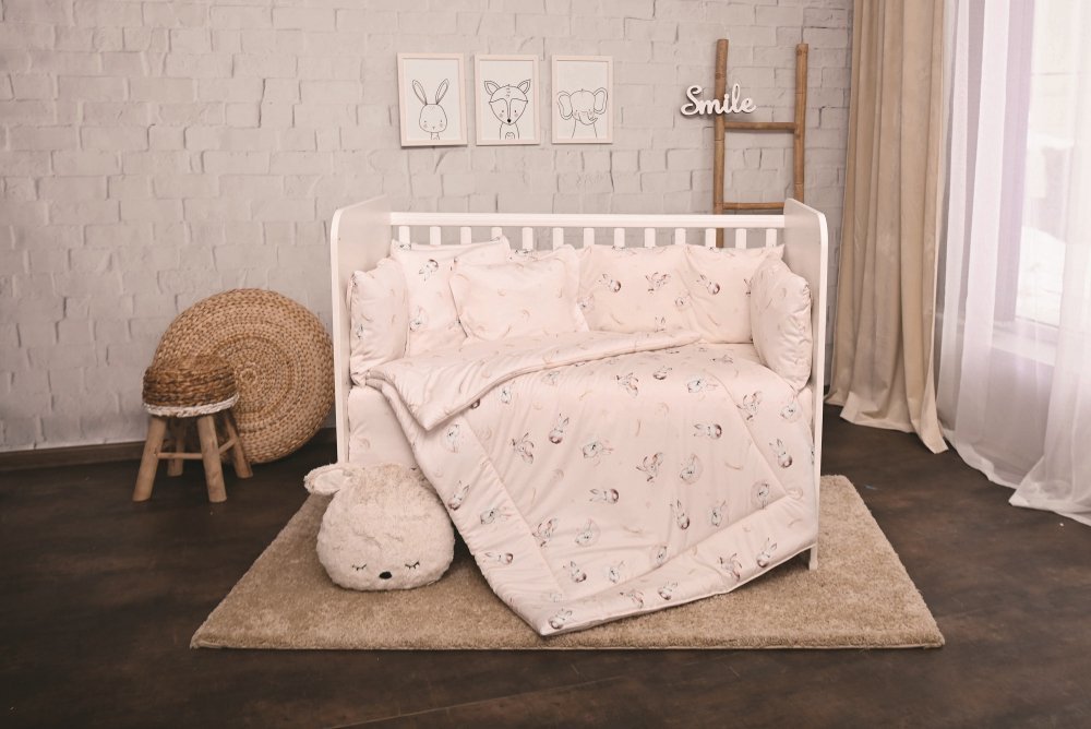 Set lenjerie pat 8 piese 70×140 cm bumbac ranforce Beige Bunnies