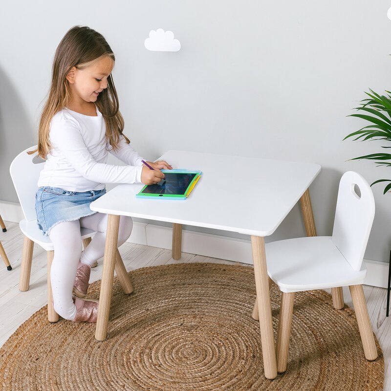 Set masuta si doua scaune pentru copii FreeON Athena din lemn alb – imaginea 2