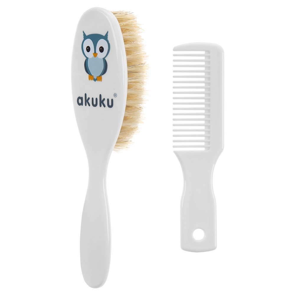 Set perie de par si pieptene Akuku cu peri naturali Bufnita Alb – imaginea 4