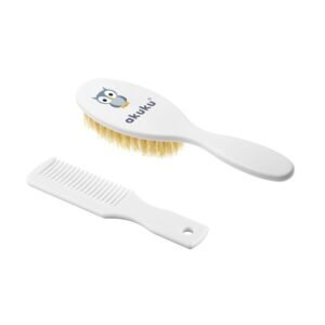 Set perie de par si pieptene Akuku cu peri naturali Bufnita Alb