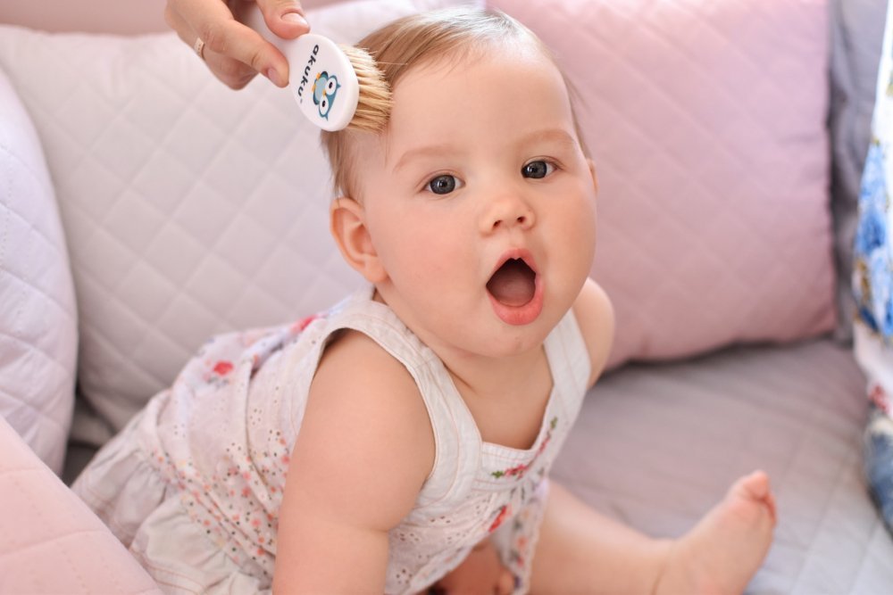 Set perie de par si pieptene Akuku cu peri naturali Bufnita Alb – imaginea 2