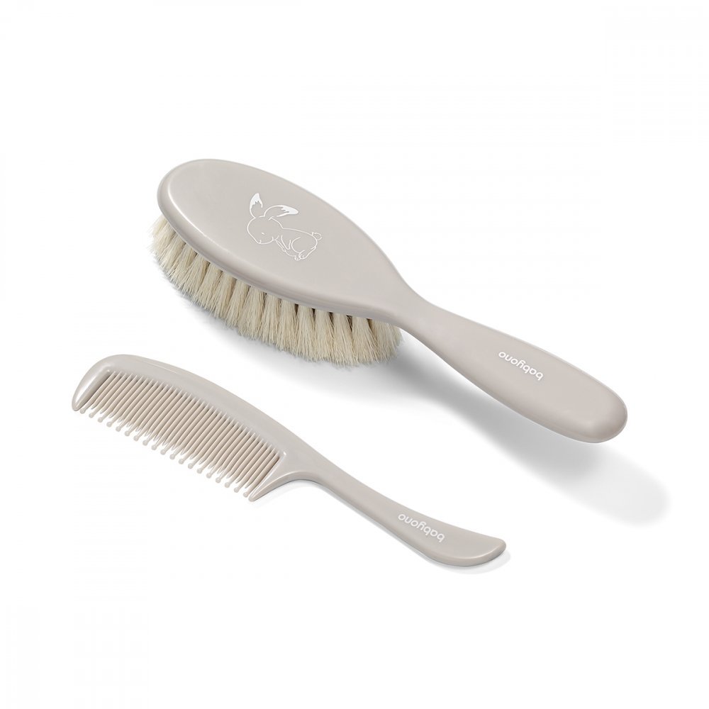 Set perie din par natural super moale si pieptene Bunny Grey – imaginea 2