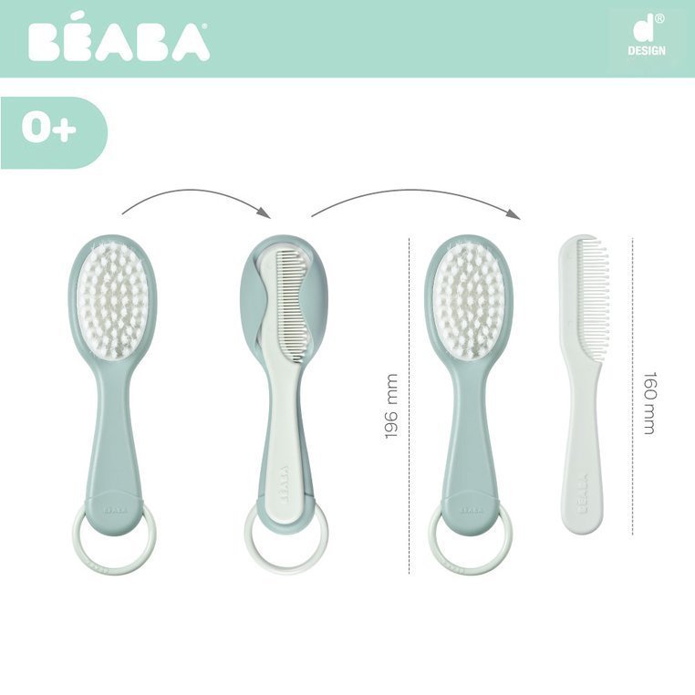 Set perie si pieptene Beaba Green Blue – imaginea 3