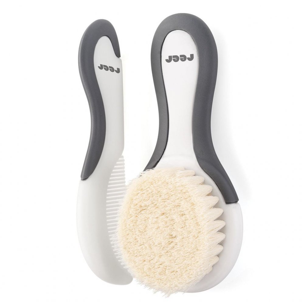 Set perie si pieptene ingrijire bebelusi cu par natural de capra alb cu gri BabyCare Hair Reer 81070 – imaginea 7