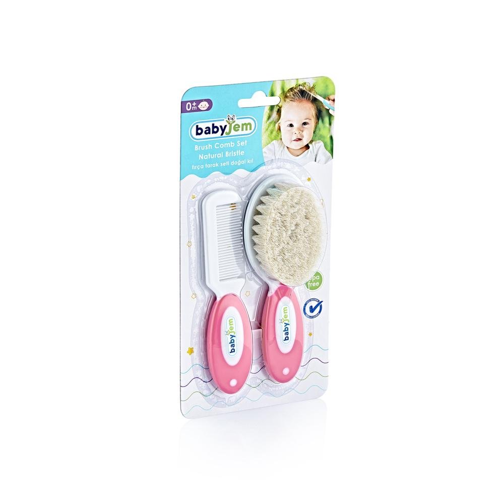 Set pieptan si perie din peri naturali BabyJem Pink – imaginea 2