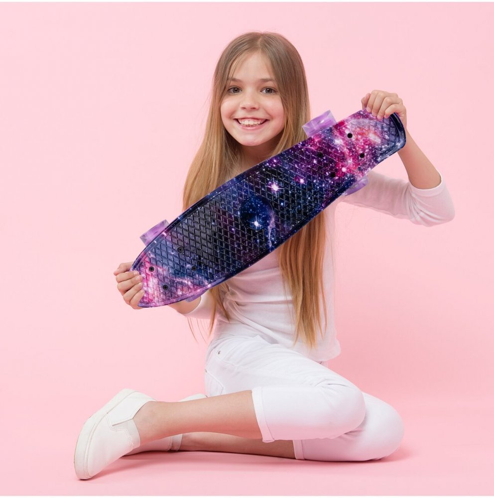 Skateboard pentru copii Malplay Space Colors, roti din PU dotate cu LED-uri RGB, dimensiune 56 x 15 cm – imaginea 8