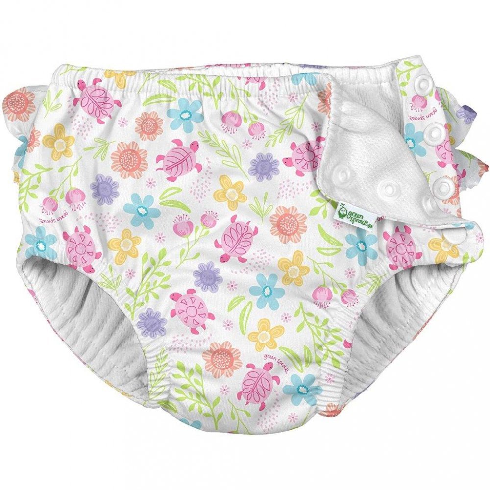 Slip fete White Turtle Floral SPF 50+ refolosibil cu capse si volanase 24 luni – imaginea 2