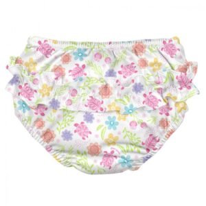 Slip fete White Turtle Floral SPF 50+ refolosibil cu capse si volanase 6 luni