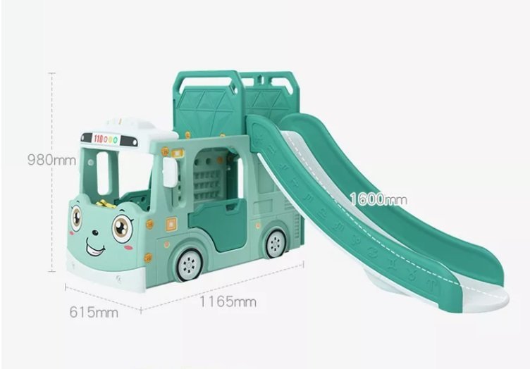 Spatiu de joaca 3 in 1 pentru copii Nichiduta Garden Happy Bus Pink cu tobogan, cos de baschet, 190 x 210 x 116 cm, utilizare interiorexterior, usa cu deschidere, margini rotunjite – imaginea 4