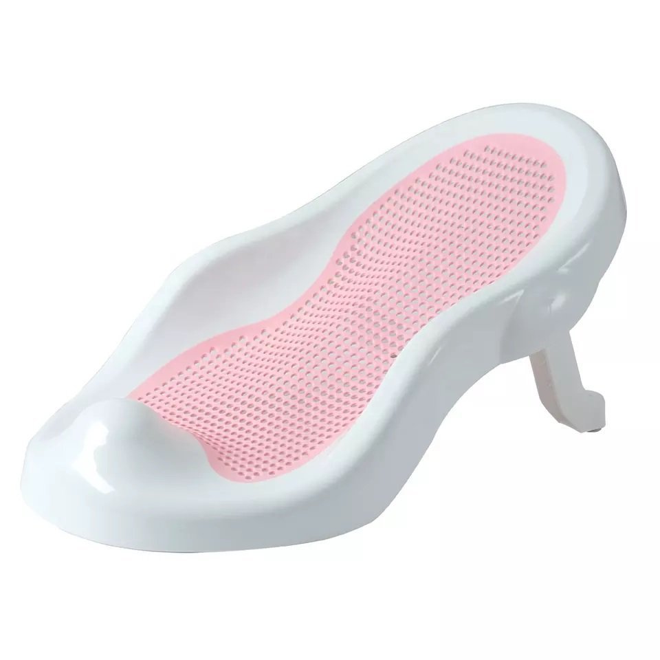 Suport de baie pentru copii Little Mom Soft Pink pliabil, design ergonomic si sigur, strcutura piramidala, material moale cu sistem de scurgere a apei, dimensiune 56 x 30 x 25 cm – imaginea 4
