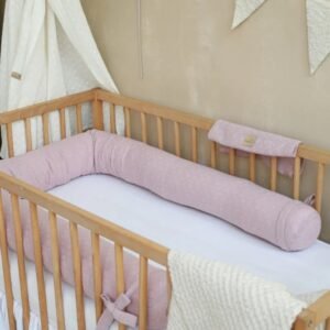 Suport de dormit babynest 2 in 1 bara protectie patut premium bumbac brodat roz by BabyLy 85x50 cm