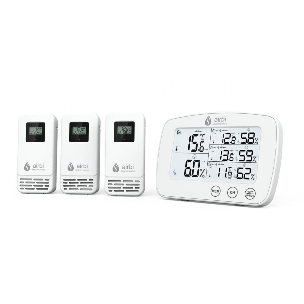 Termometru si higrometru digital cu 3 transmitatoare wireless externe Airbi Trio BI1030 – imaginea 4