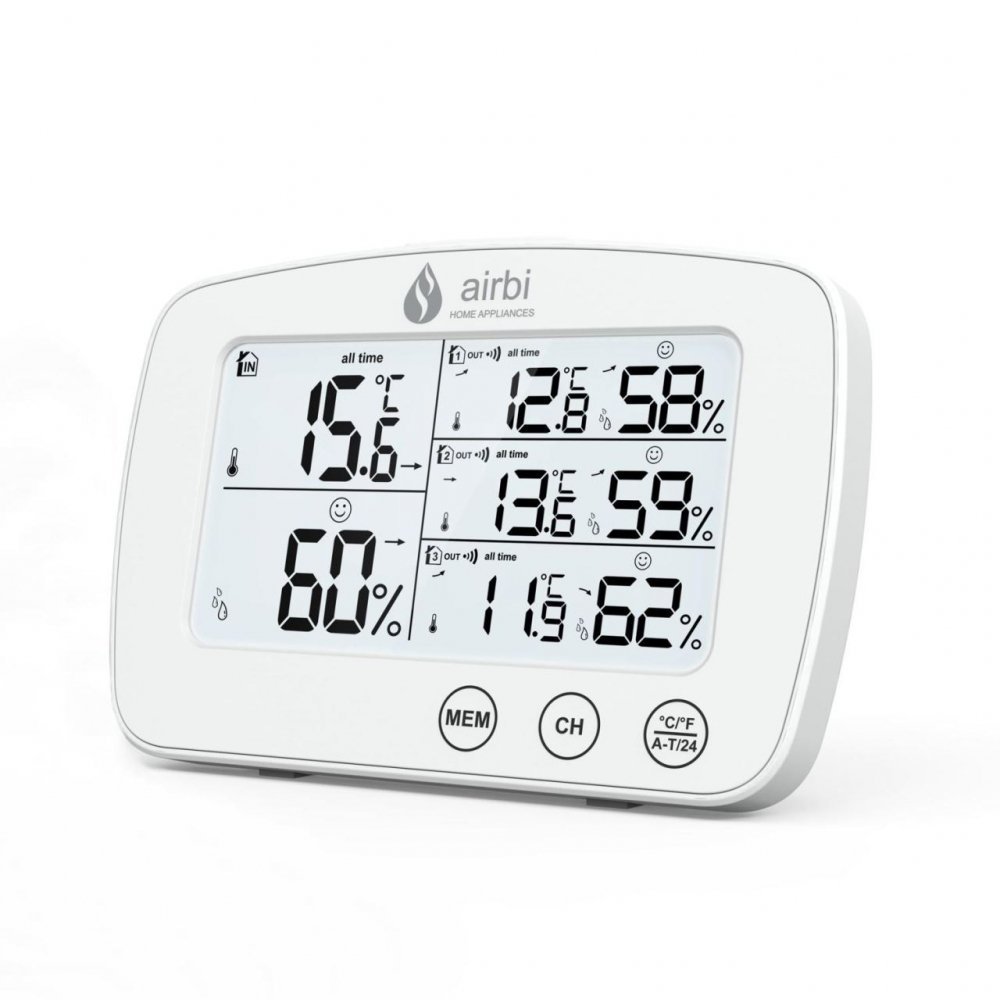 Termometru si higrometru digital cu 3 transmitatoare wireless externe Airbi Trio BI1030