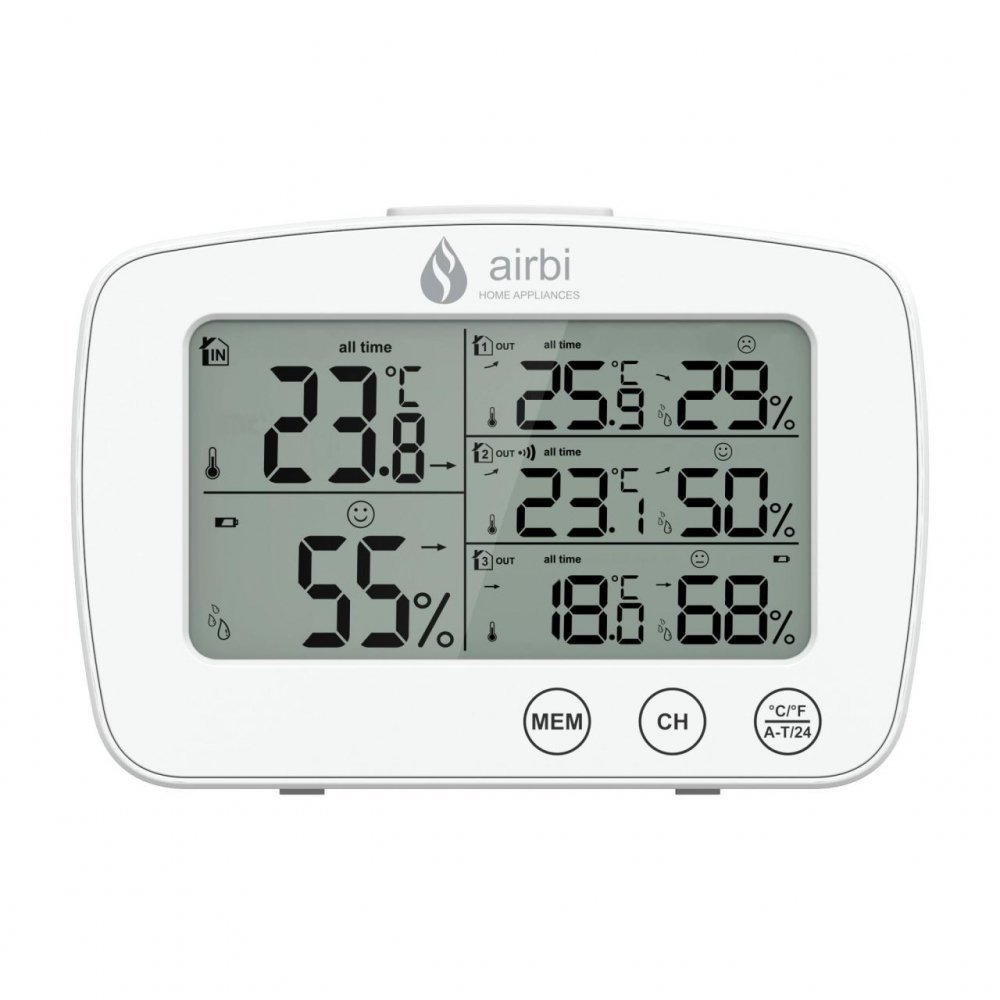 Termometru si higrometru digital cu 3 transmitatoare wireless externe Airbi Trio BI1030 – imaginea 2