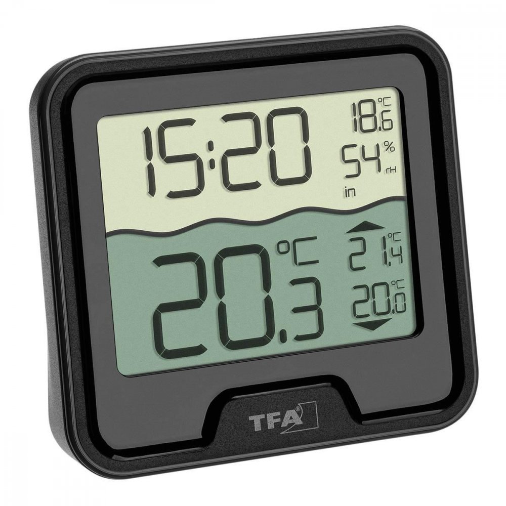 Termometru si higrometru TFA  digital de camera cu senzor wireless pentru piscina MARBELLA Negru
