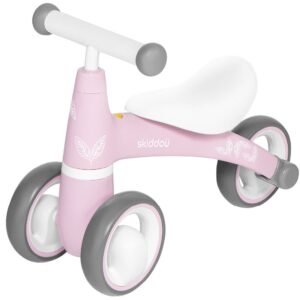Tricicleta pentru copii fara pedale Berit Ride-On Skiddou Keep Pink, actionata cu picioarele, recomandata copiilor de la 1 an pana la 3 ani, cu roti din spuma EVA
