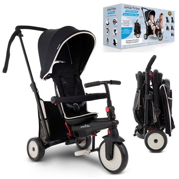 Tricicleta pentru copii Smart Trike STR3 Negru 6 in 1 ultrapliabila, dotata cu frana, scaun rabatabil, sistem patentat cu tehnologie Touch Steering, varsta 10 luni+ – imaginea 2