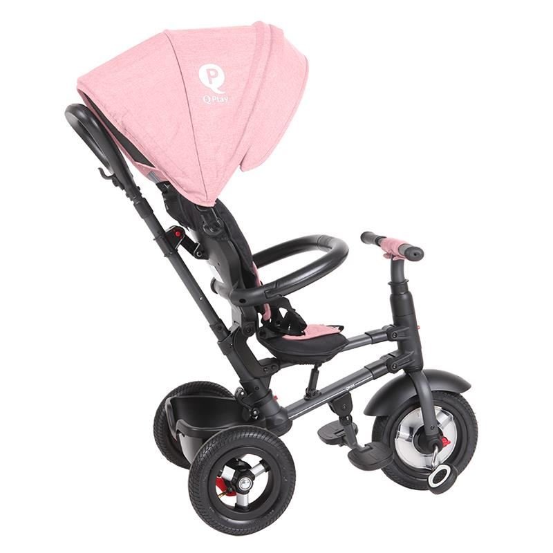 Tricicleta pentru copii Qplay Rito Rubber Roz cu roti din cauciuc, pliabila, maner telescopic, sistem roata libera si greutate maxim suportata 25 kg – imaginea 3