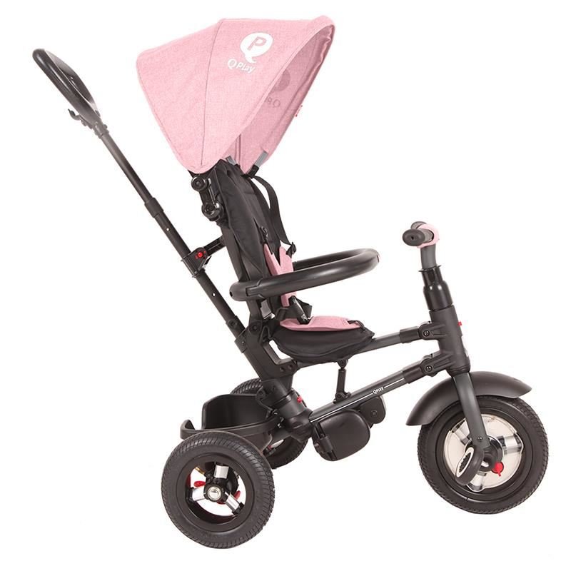 Tricicleta pentru copii Qplay Rito Rubber Roz cu roti din cauciuc, pliabila, maner telescopic, sistem roata libera si greutate maxim suportata 25 kg – imaginea 4