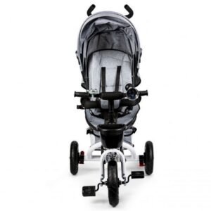 Tricicleta pentru copii Ecotoys Jm-068-17 Gri cu sezut rotativ, spatar reglabil in 4 pozitii, roti din cauciuc, frana si greutate maxim admisa 25 kg