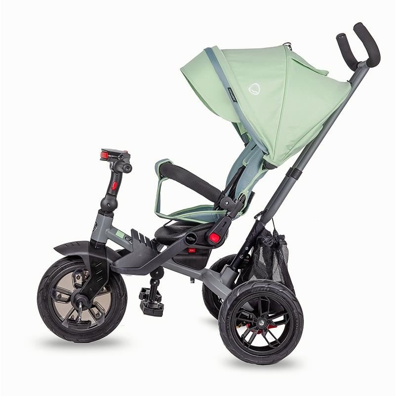 Tricicleta pentru copii Coccolle Pianti Mint Green multifunctionala, cu roti din cauciuc gonflabil, sezut moale si ajustabil cu sistem de rotire 360 grade, 2 tipuri de suporti de picioare si saculet jucarii – imaginea 7
