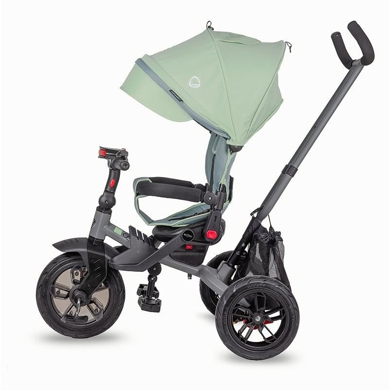 Tricicleta pentru copii Coccolle Pianti Mint Green multifunctionala, cu roti din cauciuc gonflabil, sezut moale si ajustabil cu sistem de rotire 360 grade, 2 tipuri de suporti de picioare si saculet jucarii – imaginea 8