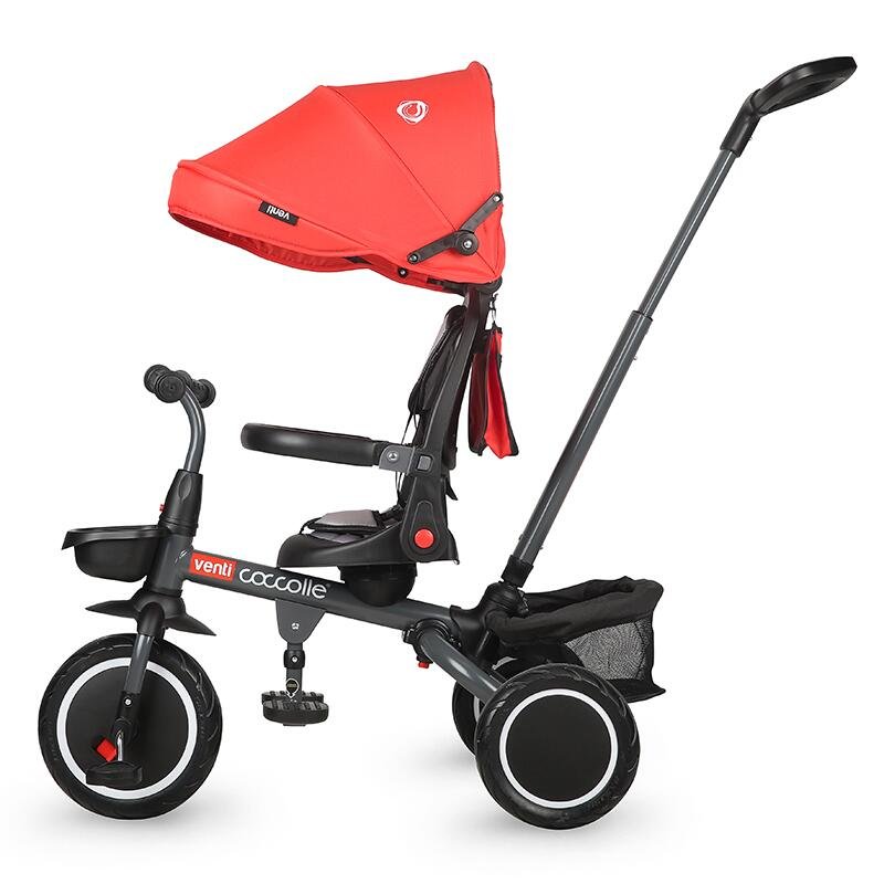 Tricicleta pentru copii Coccolle Venti Chili Pepper multifunctionala, cu spatar ajustabil, cu pozitie de somn, sezut rotativ 360 grade, roti de cauciuc, 2 seturi de suporti de picioare de la 10 luni pana la 25 kg – imaginea 3