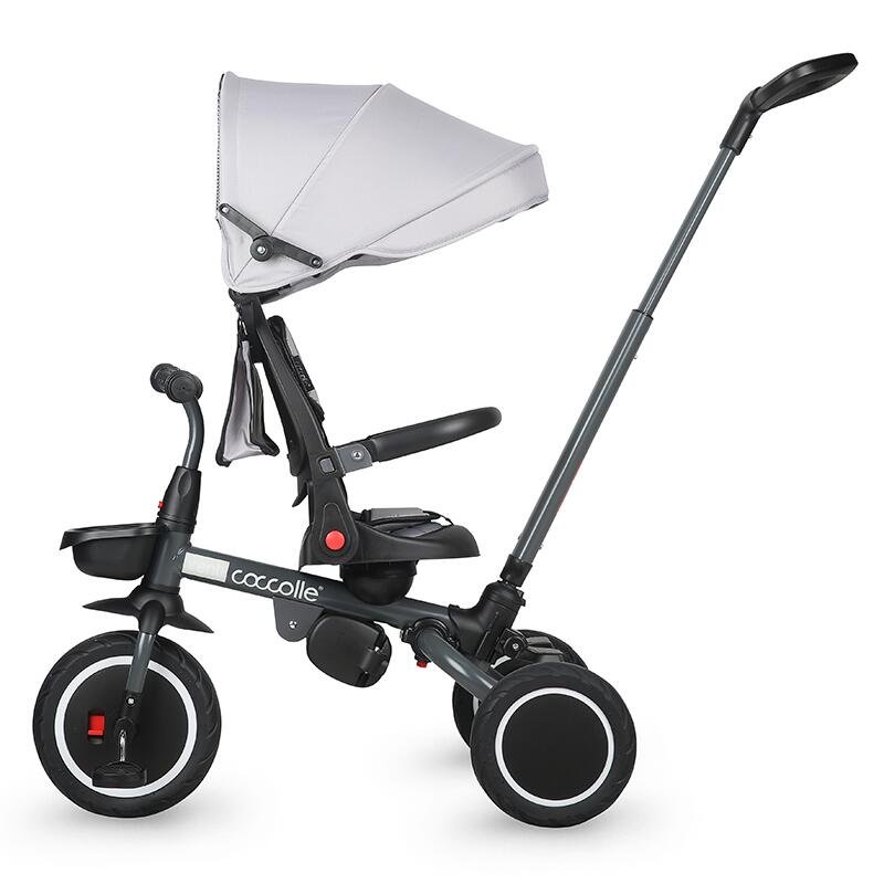 Tricicleta pentru copii Coccolle Venti Greystone multifunctionala, cu spatar ajustabil, cu pozitie de somn, sezut rotativ 360 grade, roti de cauciuc, 2 seturi de suporti de picioare de la 10 luni pana la 25 kg – imaginea 5