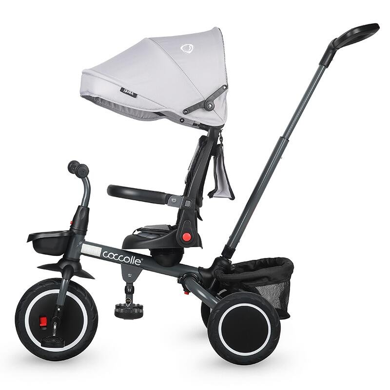 Tricicleta pentru copii Coccolle Venti Greystone multifunctionala, cu spatar ajustabil, cu pozitie de somn, sezut rotativ 360 grade, roti de cauciuc, 2 seturi de suporti de picioare de la 10 luni pana la 25 kg – imaginea 7