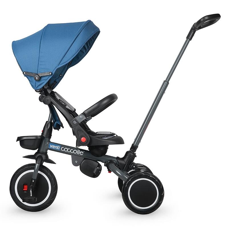 Tricicleta pentru copii Coccolle Venti Navy Blue multifunctionala, cu spatar ajustabil, cu pozitie de somn, sezut rotativ 360 grade, roti de cauciuc, 2 seturi de suporti de picioare de la 10 luni pana la 25 kg – imaginea 4