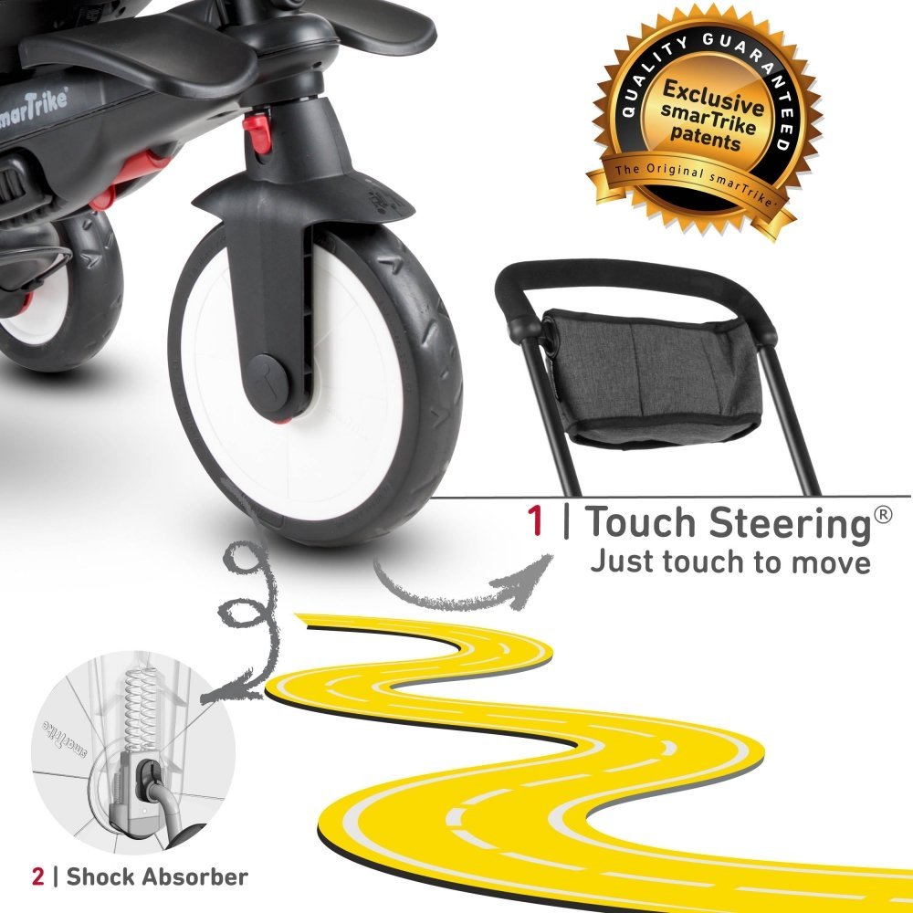 Tricicleta pentru copii Smart Trike STR7 Vibe Grey ultrapliabila, spatar reglabil, roti din cauciuc eva, frana, sistem patentat Touch Steering, varsta 6 luni+