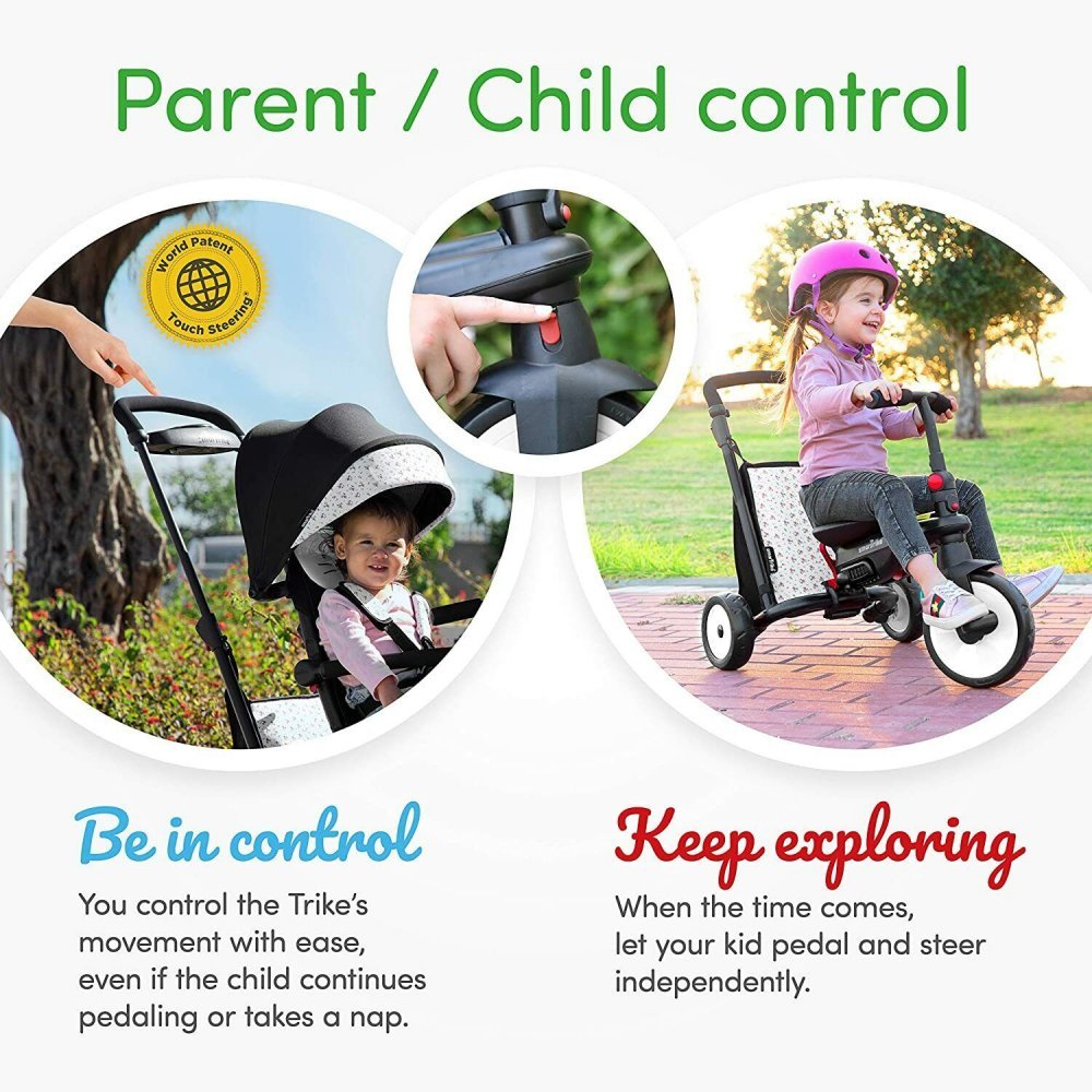Tricicleta pentru copii Smart Trike STR5 Bunny 7 in 1 pliabila, dotata cu frana, scaun rabatabil, sistem patentat Touch Steering si cu certificare de carucior, varsta 9 luni+ – imaginea 6