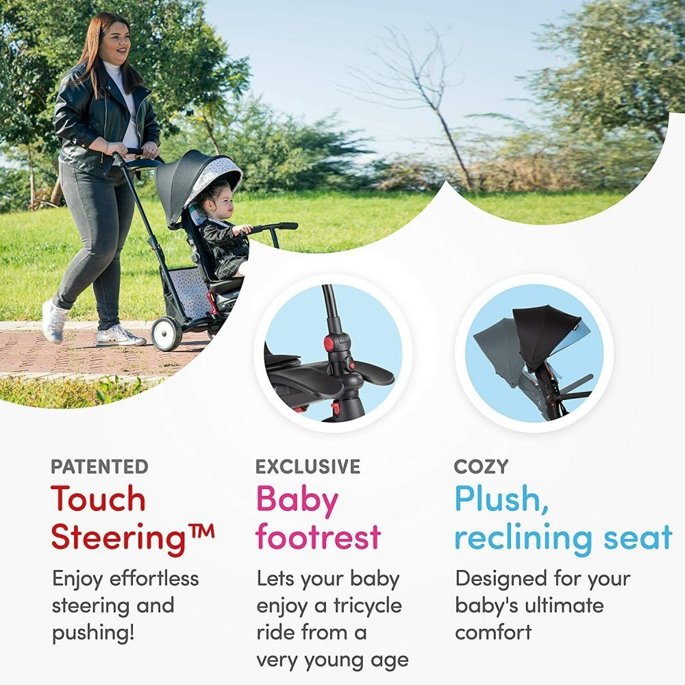 Tricicleta pentru copii Smart Trike STR5 Bunny 7 in 1 pliabila, dotata cu frana, scaun rabatabil, sistem patentat Touch Steering si cu certificare de carucior, varsta 9 luni+ – imaginea 7
