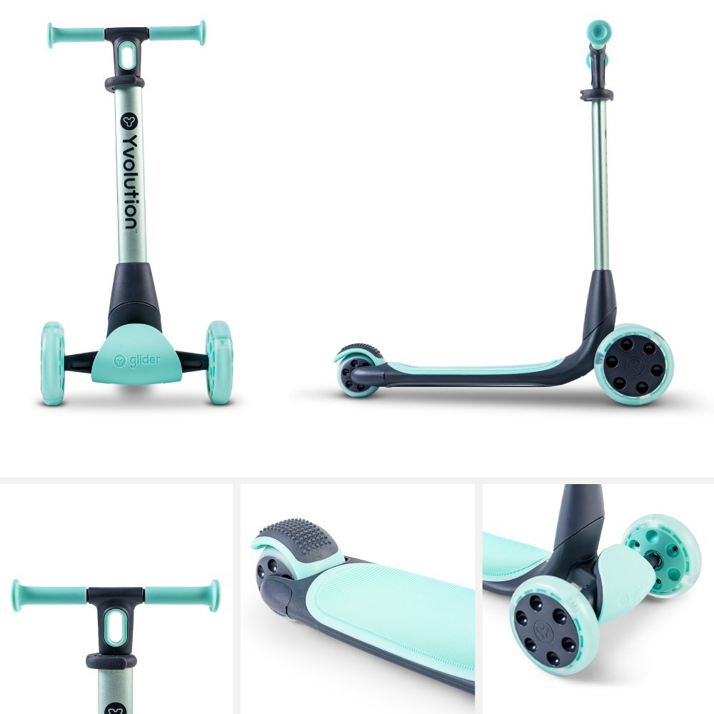 Trotineta cu 3 roti Yvolution Y Glider Nua green, pliabila, roti Led, ghidon reglabil, greutate admisa 50 kg – imaginea 2