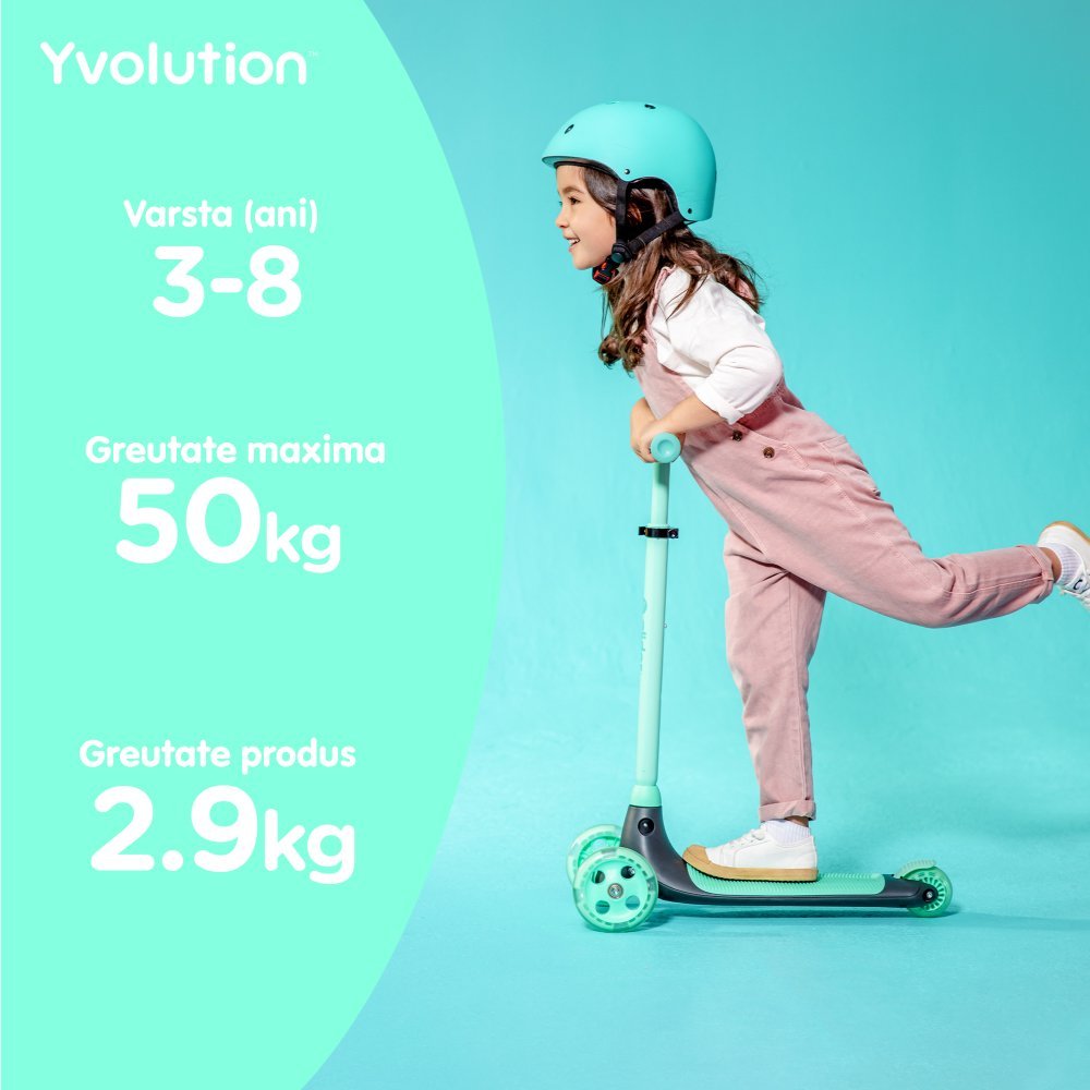 Trotineta cu 3 roti Yvolution Y Glider kiwi green, roti Led, ghidon reglabil, greutate admisa 50 kg – imaginea 5