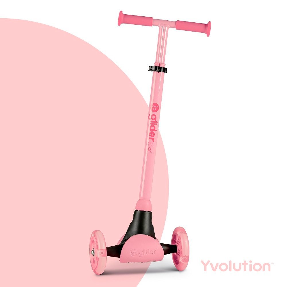 Trotineta cu 3 roti Yvolution Y Glider kiwi pink, roti Led, ghidon reglabil, greutate admisa 50 kg – imaginea 2